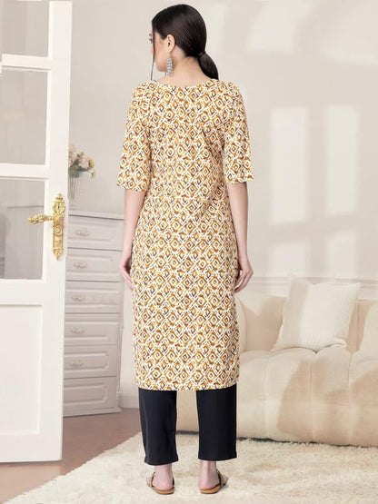 Pinkmint Kurta Set for Women Cotton Printed Straight Kurta with Pant (Pack of 1)