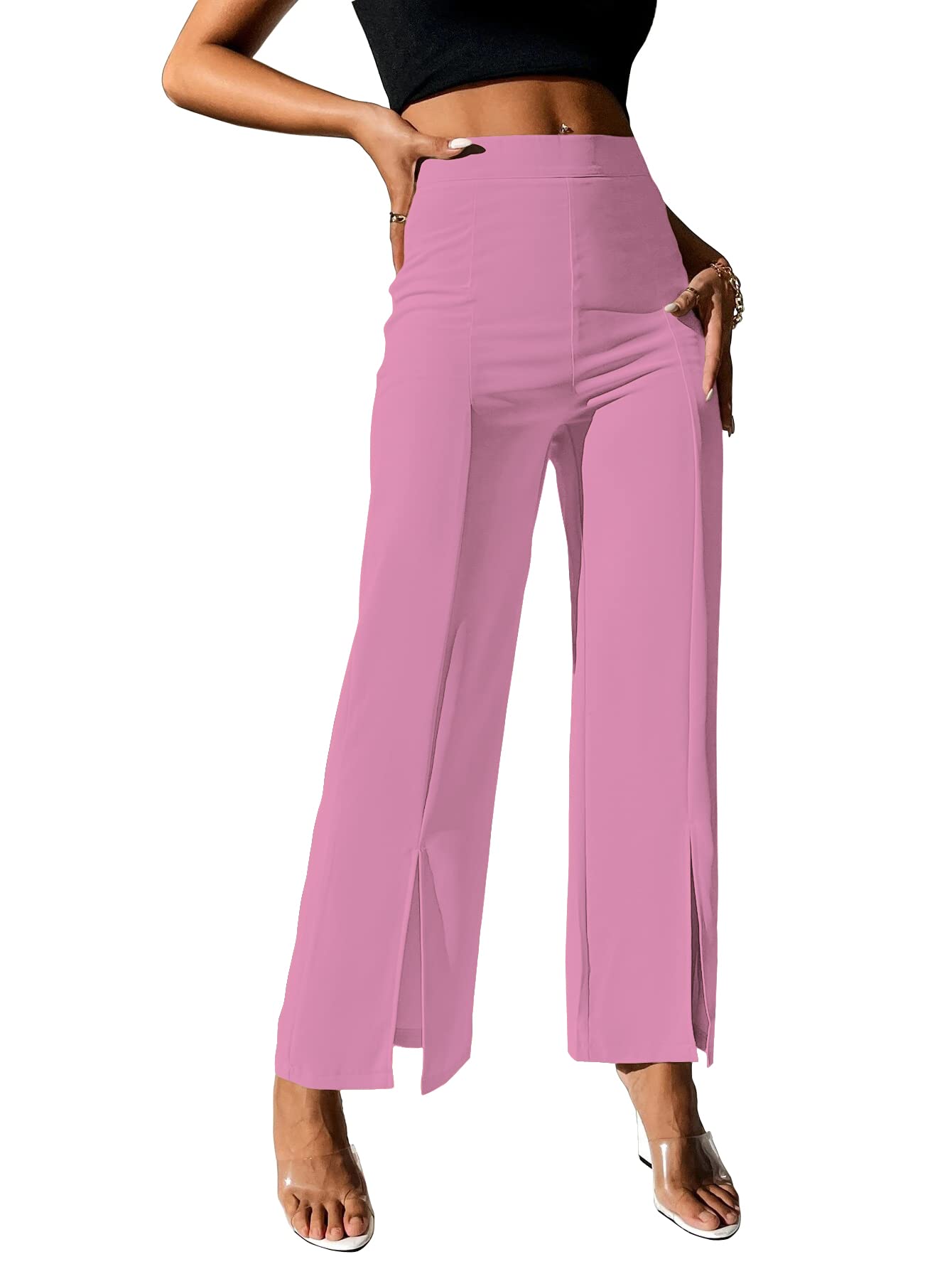 Shasmi Baby Pink Womens Dress Pants Stretchy Work Slacks Business Casual Office Bootcut Leg Elastic Waist Regular Fit Plazzo Tr