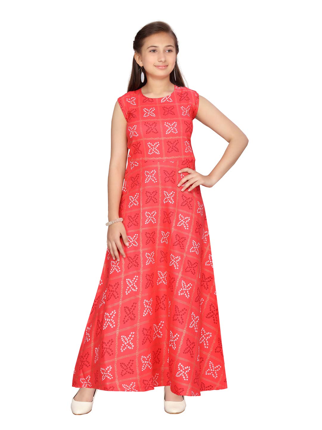 Aarika Girl's Cotton A-Line 10-11 Years Dress (NV-MD-816_Gajri