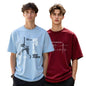 Nobero MenS Graphic Print Oversized Fit T-Shirt (1M-Twts-C0933-X_Powder Blue/Wine Red