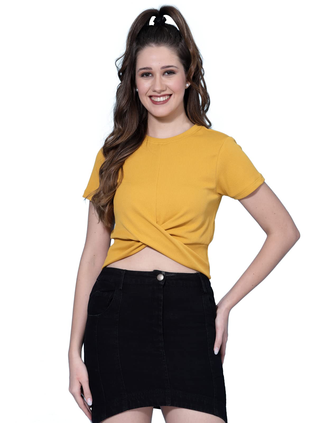 OOMPH! Crop Tops for Women, Yellow - mt596