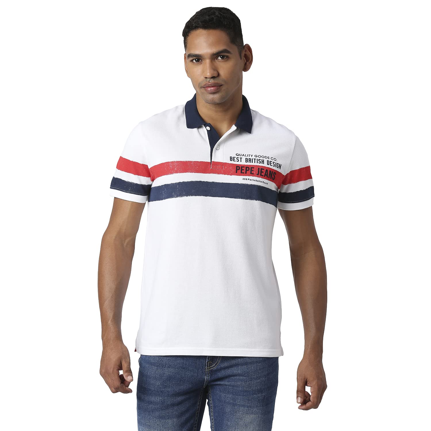 Pepe Jeans Brian Placement Printed Polo, White, Xxl