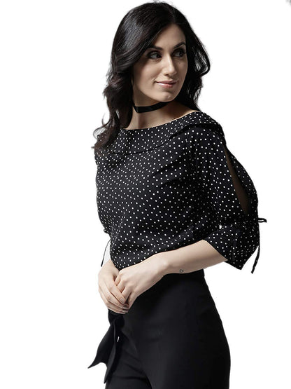 Style Quotient Women Black and White Polka Printed polycrepe Smart Casual top