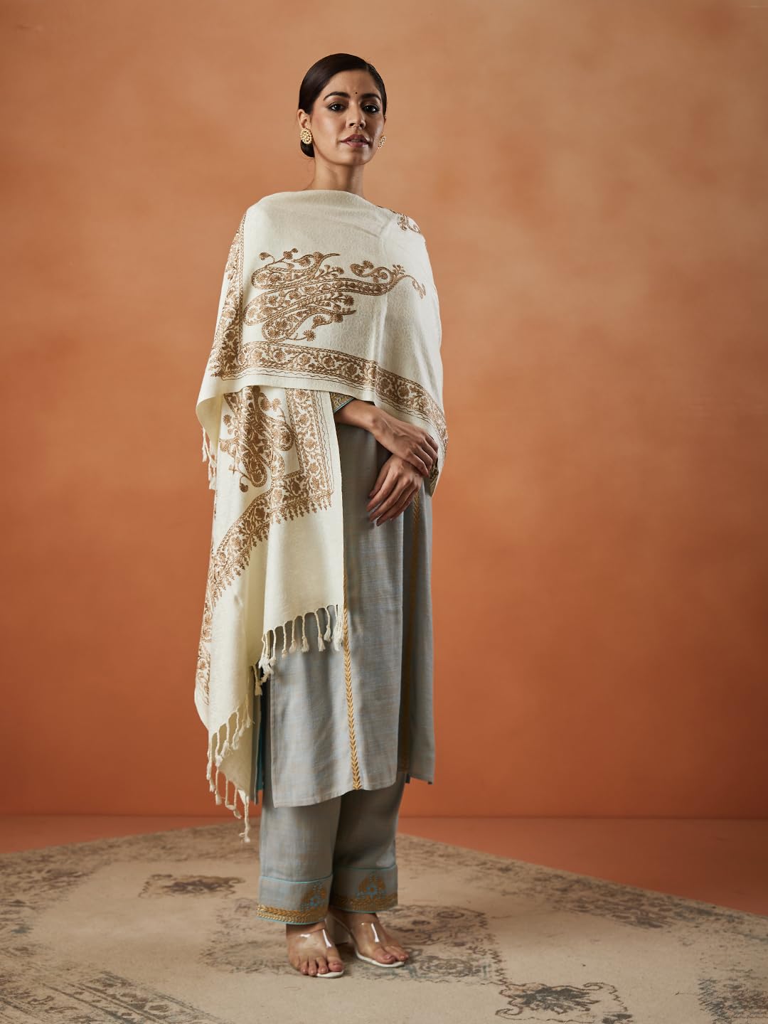 Pashmoda Women Nargis Kashmiri Aari Embroidery Stole (Size: 71X203 CM)