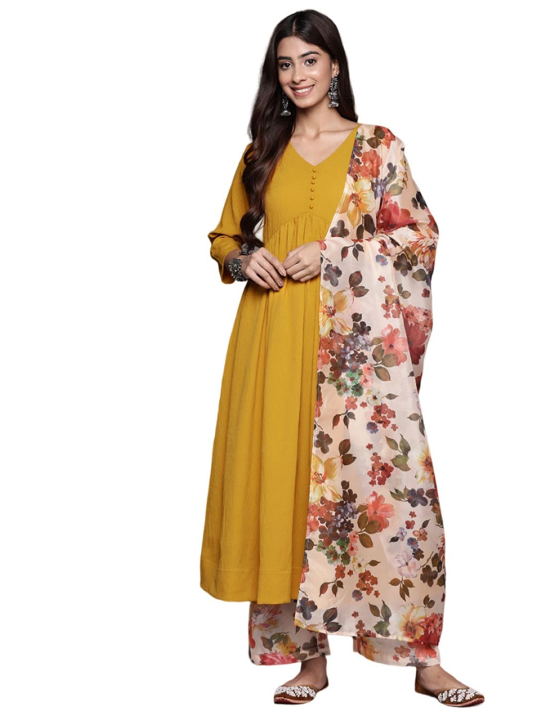Varanga WomenS Crepe Regular Kurta Set (Nv_Vskd31445_Vardup1404_Yellow