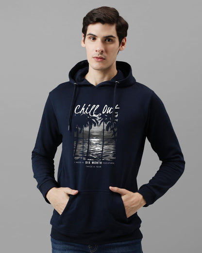 ADRO Men's Cotton Blend Neck Hooded Sweatshirt (H24-CHILL-NB_Navy Blue