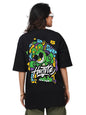 Veirdo Womens Cotton Oversized Short Sleeve Round Neck Graphic Back Hustle Monster Printed T-Shirt