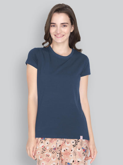 Lyra Women Solid Round Neck Tshirt