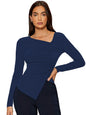 Shasmi Womens & Girls Magenta Long Sleeve Asymmetrical Neck Solid Color Ruched Front Asymmetrical Hem Tee Workwear Fancy Top,