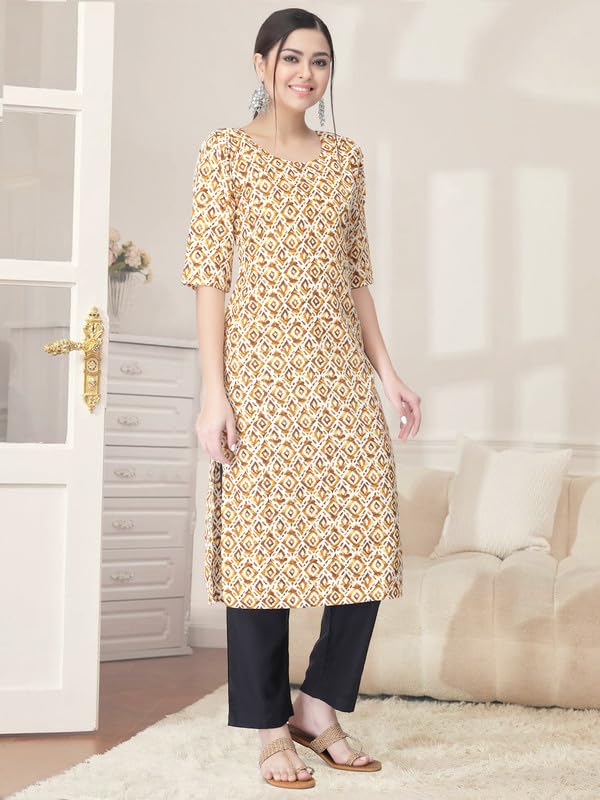 Pinkmint Kurta Set for Women Cotton Printed Straight Kurta with Pant (Pack of 1)