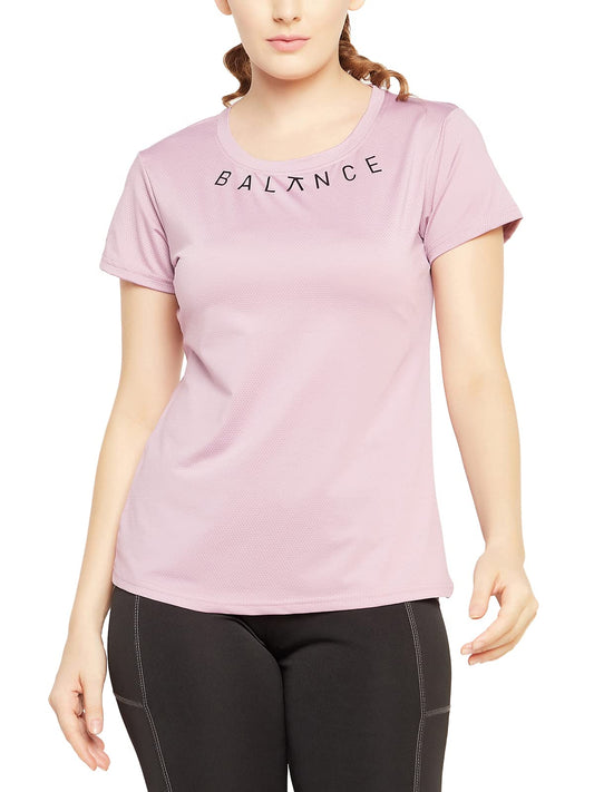 Clovia Womens Comfort Fit Active Text Print T-Shirt (AT0112C14_Pink_M)