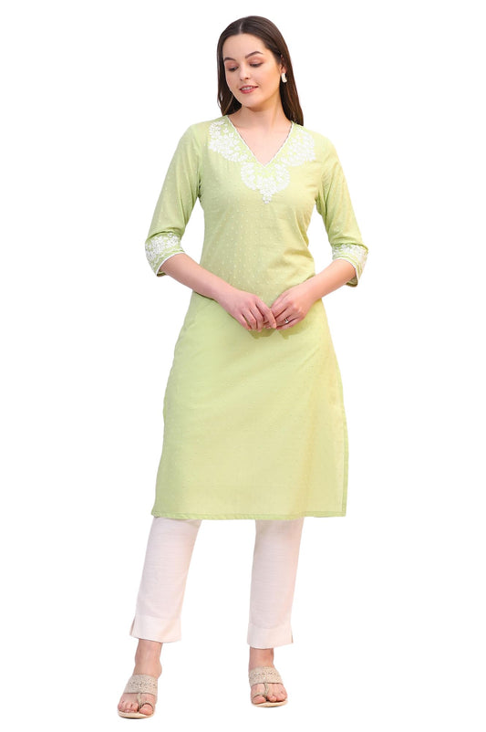 W for Woman White Mirror Work Pure Cotton Straight Kurta