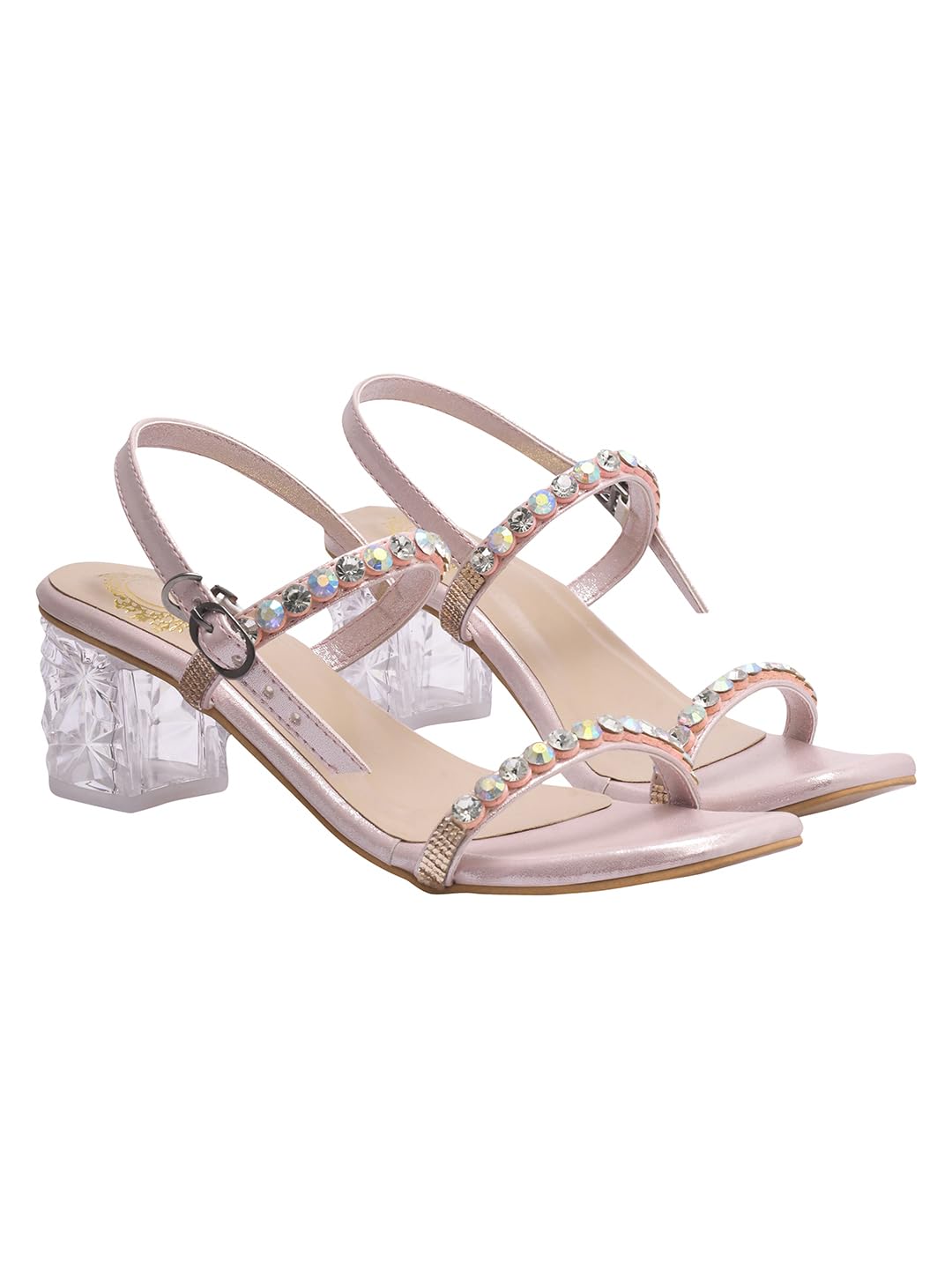 Shoetopia Embellished Rhinstone Silver Heeled Sandals For Women & Girls /Eu41