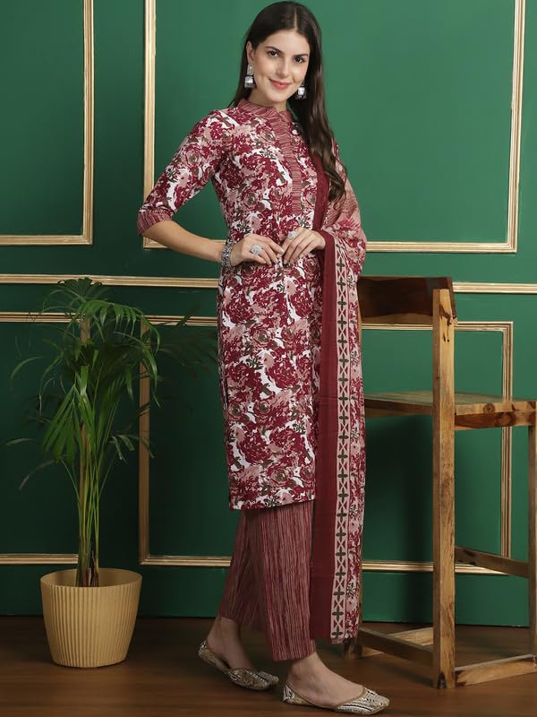 Pinkmint Straight Cotton Printed Kurta And Pant Set With Fancy Dupatta 3 Piece Suit Set Festival