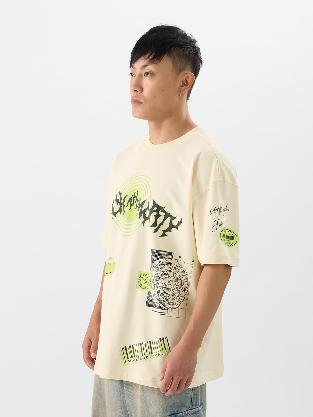 The Souled Store Official Rick & Morty: Interdimensional Men and Boys Short Sleeve Round Neck Yellow Graphic Printed Cotton Over