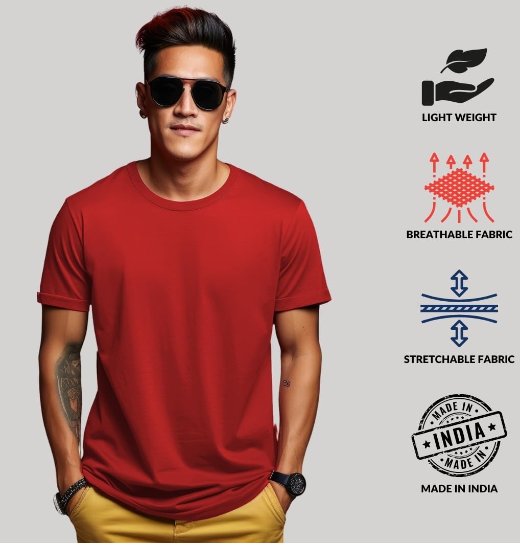 ADRO Men's Solid Regular Fit T-Shirt (RCM2-PLN)