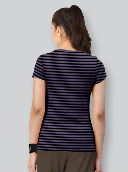 Lyra WomenS Printed Striper Round Neck Regular Fit Cotton T-Shirt