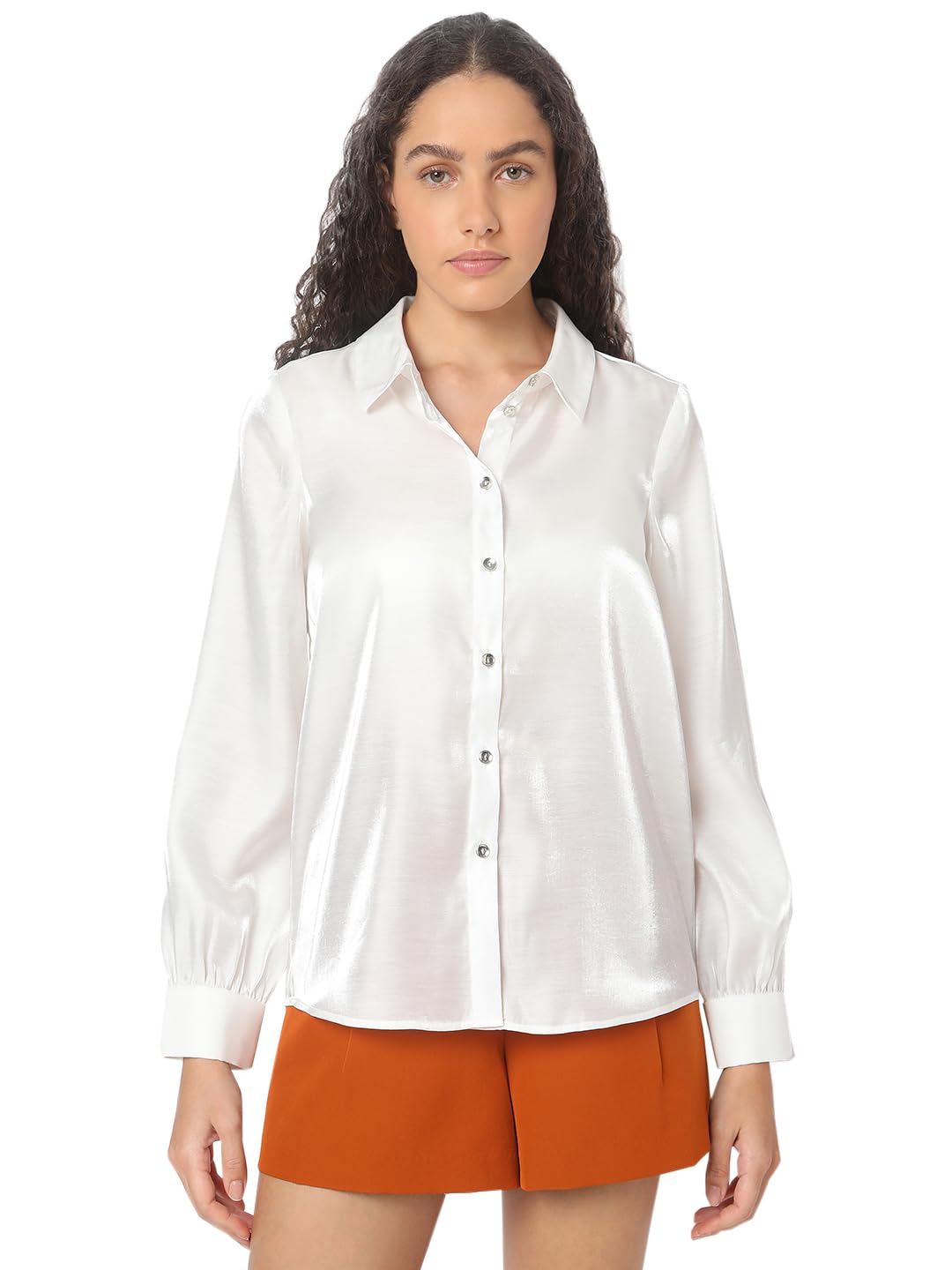 Vero Moda Women Solid Pink Linen Boxy Fit Shirt