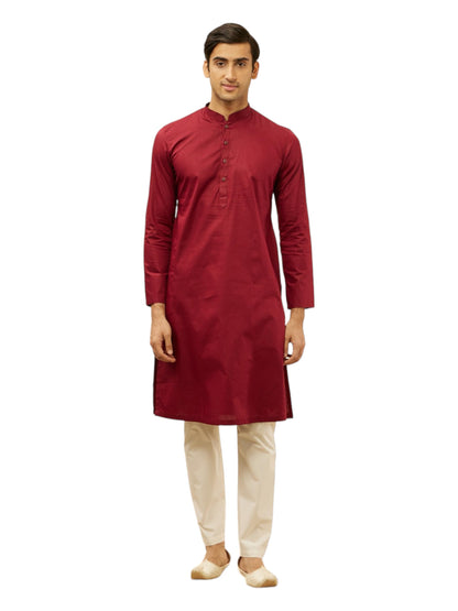 Manyavar MenS Maroon Cotton Checks Kurta Pyjama Set