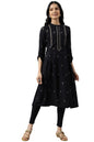 W For Woman Black Geometric Printed Regular Kurta With Metallic Embroidery