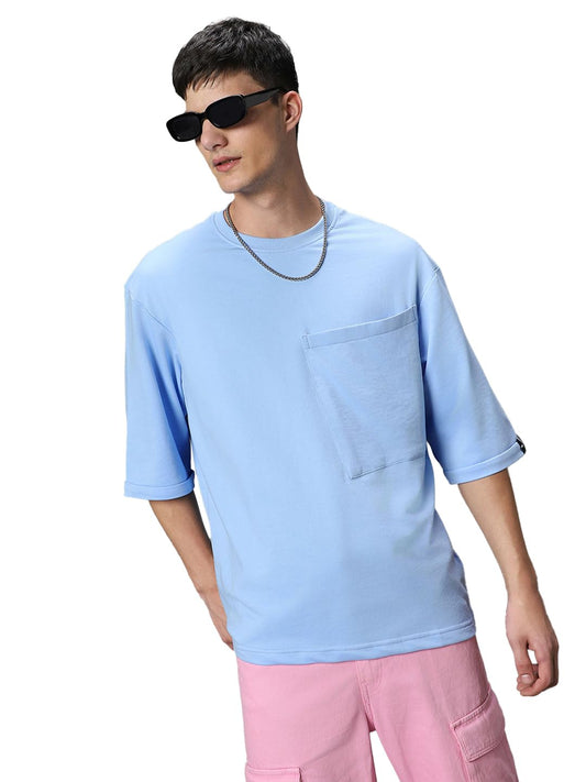 Bewakoof Mens Solid Super Loose Fit T-Shirt_597302_Blue_XL