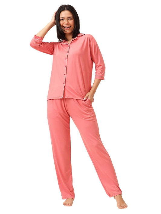 Clovia WomenS Solid Top & Pyjama Set (Ls5754R34_Peach_3Xl)