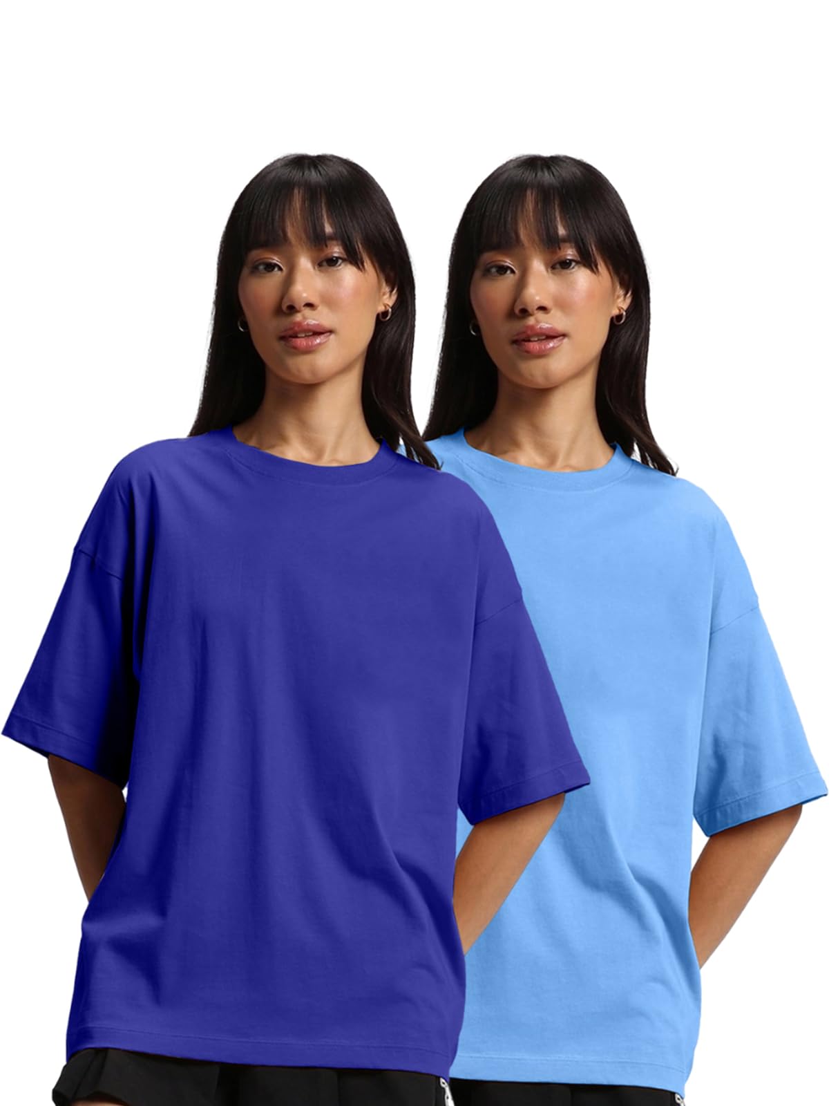 JUNEBERRY Pure Cotton Drop Shoulder Oversized Baggy Fit Half Sleeve Plain Solid Round Neck Multicolor T-Shirt for Women & Girls