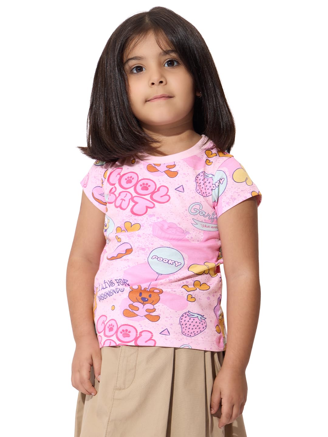 The Souled Store Official Garfield : Cool Cat Girls Round Neck Multicolor Graphic Printed Cotton Half Sleeve T-Shirts