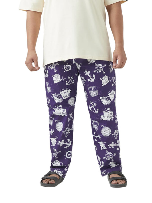 Bewakoof Mens All Over Printed Regular Fit Poplin Plus Size Pyjamas_642205_Blue_5XL