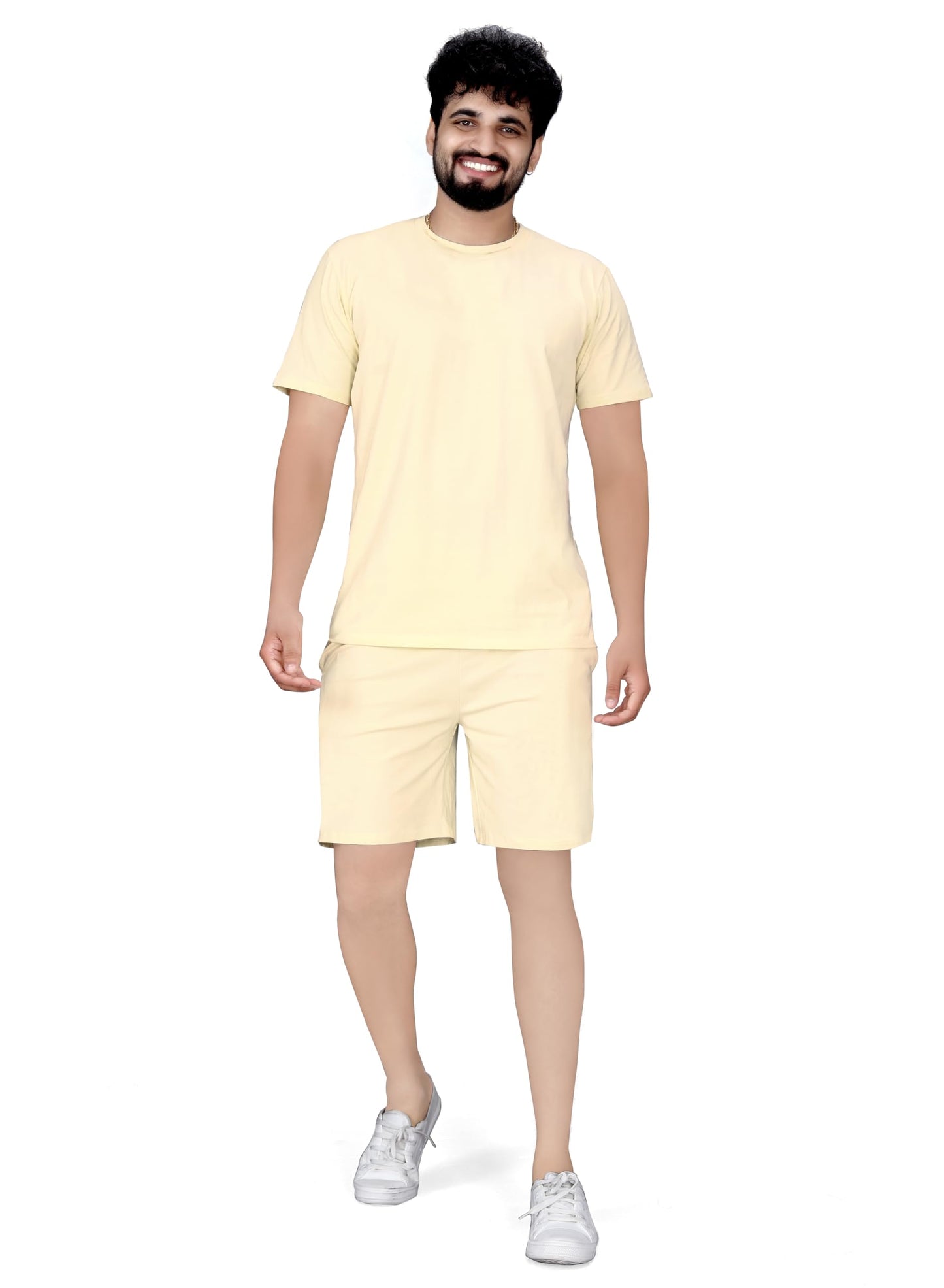 ELLITI Cotton Blend Casual Round Neck Half Sleeve Oversized Co-ord Set Mens, Pyjama Set, Sleepwear Loungewear T-Shirt and Short