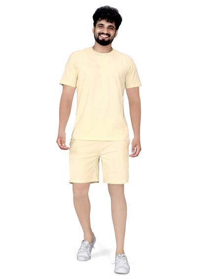 ELLITI Cotton Blend Casual Round Neck Half Sleeve Oversized Co-ord Set Mens, Pyjama Set, Sleepwear Loungewear T-Shirt and Short