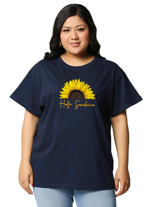 Bewakoof Womens Graphic Print Boyfriend Fit Half Sleeve Round Neck Cotton Plus Size T-Shirt_634118_Blue_4XL