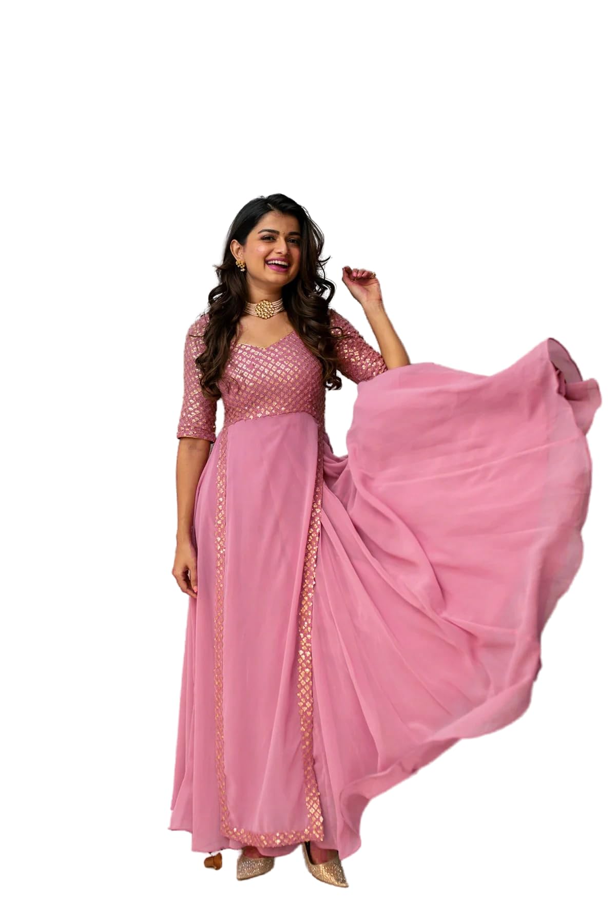Fashion Basket Georgette Pink Anarkali Gown For Women