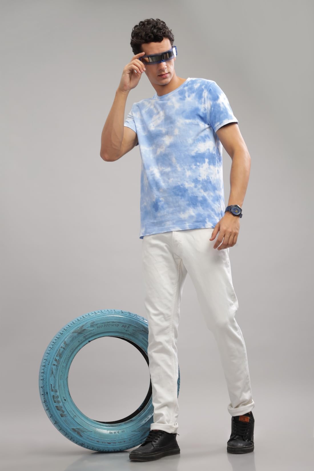 ADRO Mens Tie & Dye Regular Fit Cotton T-Shirt (TYE-01-SKY)