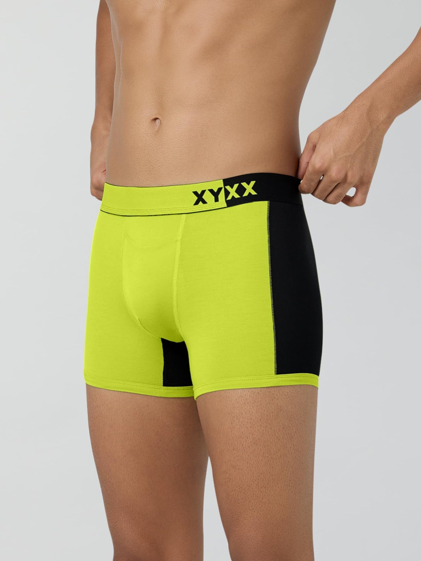 XYXX Mens Underwear Dualist IntelliSoft Antimicrobial Micro Modal Trunk Pack of 2 (Brilliant Blue & Black Iris;Lime Punch & Bla