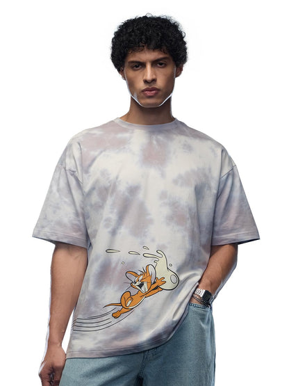 The Souled Store Men Official Tom & Jerry: The Chase Grey Printed Oversized T-Shirts