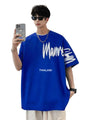 Thalasi Royal Blue Back Print Oversized T Shirts For Men - Down Shoulder Loose Fit Cotton T-Shirt- Stylish Blue T-Shirt For Men