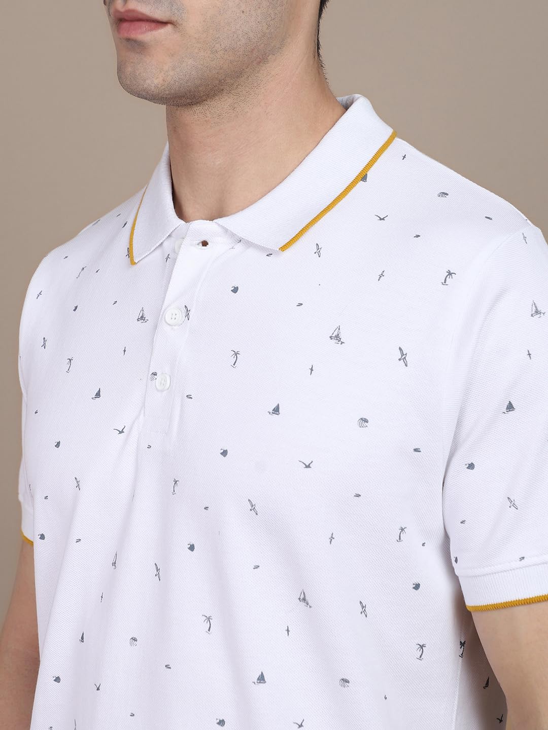 Dennis Lingo Mens Cotton White Tropical Polo T-Shirt