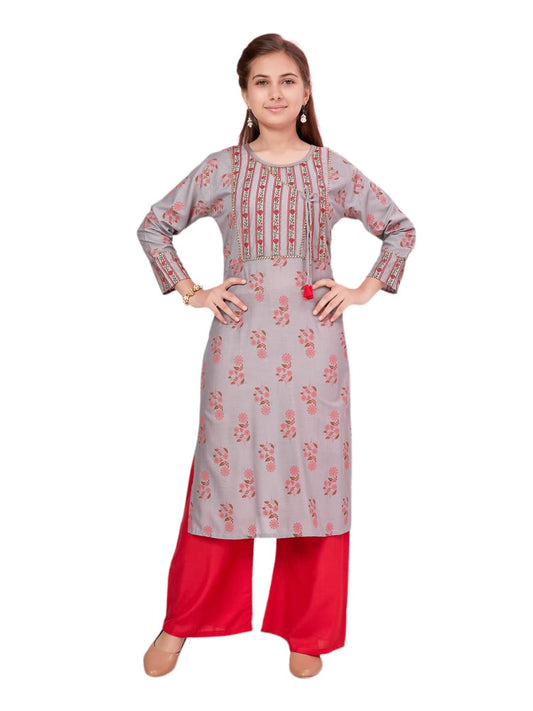 Aarika Girls Grey Color Floral Kurti