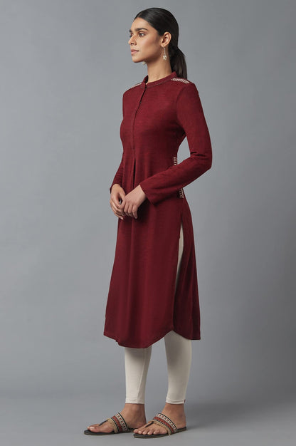 W for Woman Dark Grey Embroidered Winter Kurta