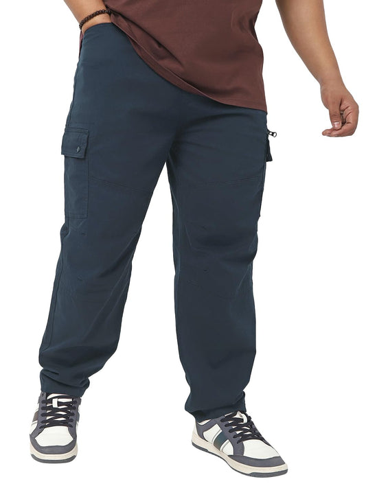 Bewakoof MenS Solid Baggy Oversized Fit Twill Plus Size Pant_648635_Blue_38