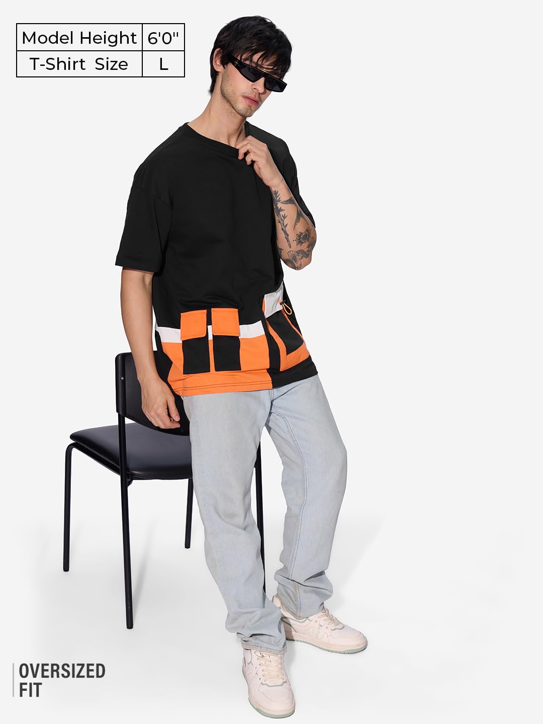 The Souled Store Phantom Men and Boys Short Sleeves Round Neck Black and Orange Cotton Oversized T-Shirts