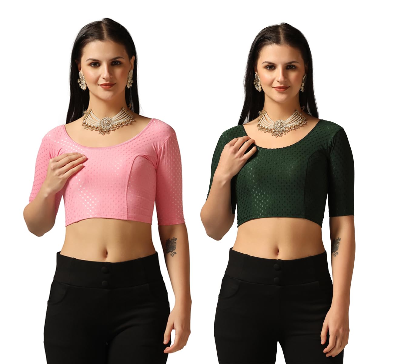 Tagdo Women'S Slim Fit Blouse Pack Of 2 (Combo-5058-Bbp-Grn-38)