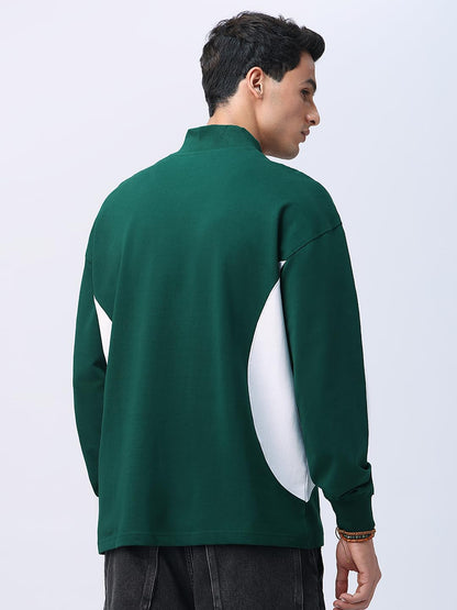 The Souled Store Colourblock: Meadow Men and Boys Long Sleeves Zip Collar Fit Lightweight Streetwear Cotton Oversized T-Shirts