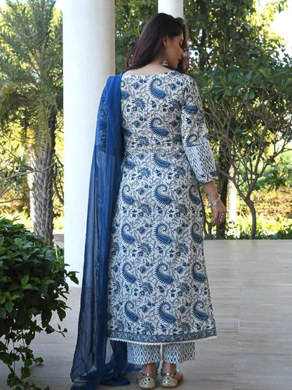 Pinkmint Women Straight Rayon Printed Kurta and Pant Set with Dupatta ll ll Event Wear Light Blue