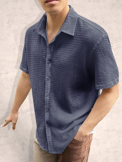 Tee Projekt Mens Popcorn Shirt Texture Pattern Mens Casual Shirt Half Sleeves Goa Beach Summer Shirt Grey