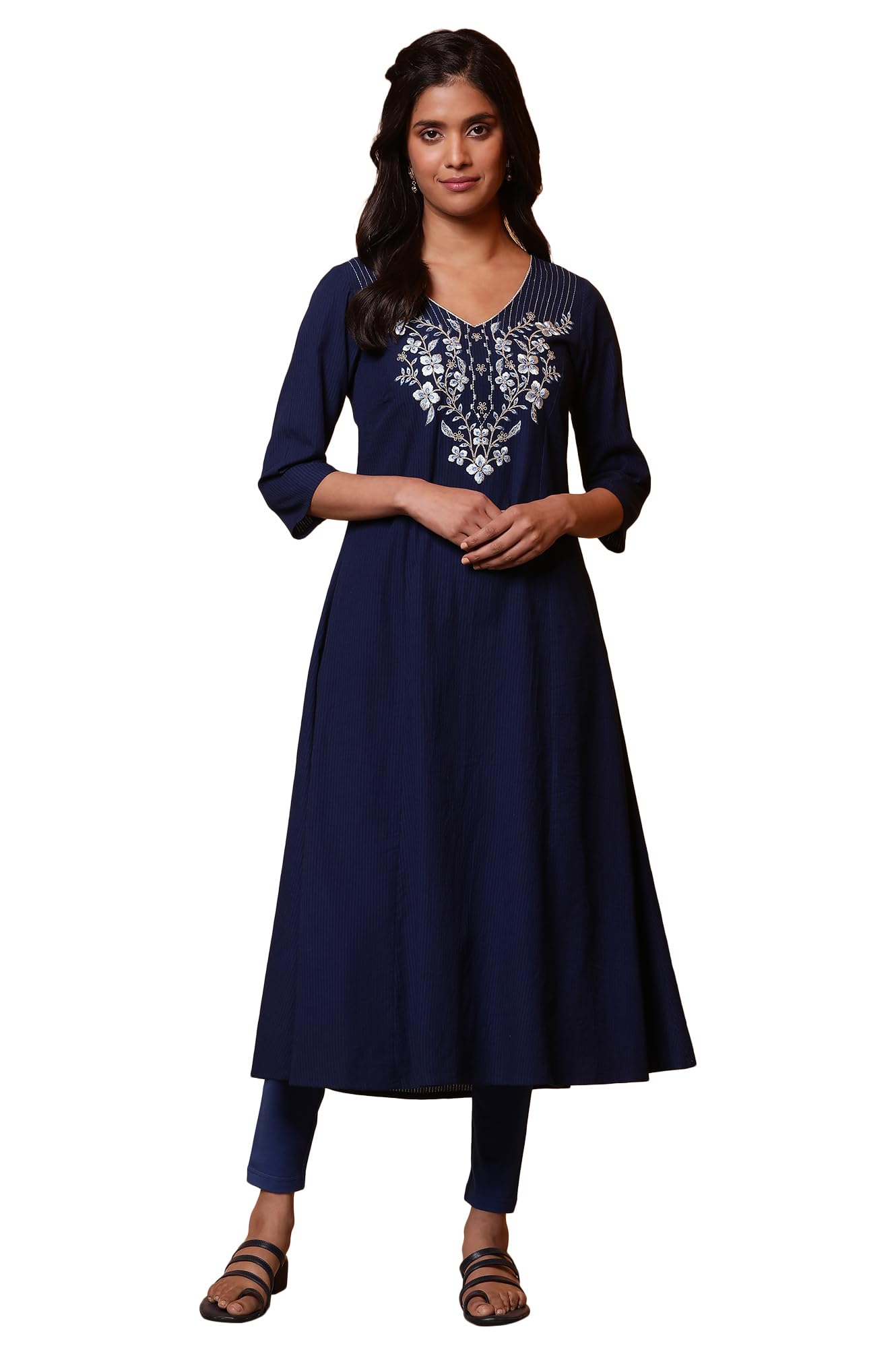 Aurelia WomenS Cotton Striped Regular Kurta (24Fea15037_Blue