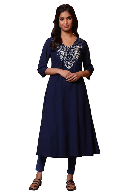 Aurelia WomenS Cotton Striped Regular Kurta (24Fea15037_Blue
