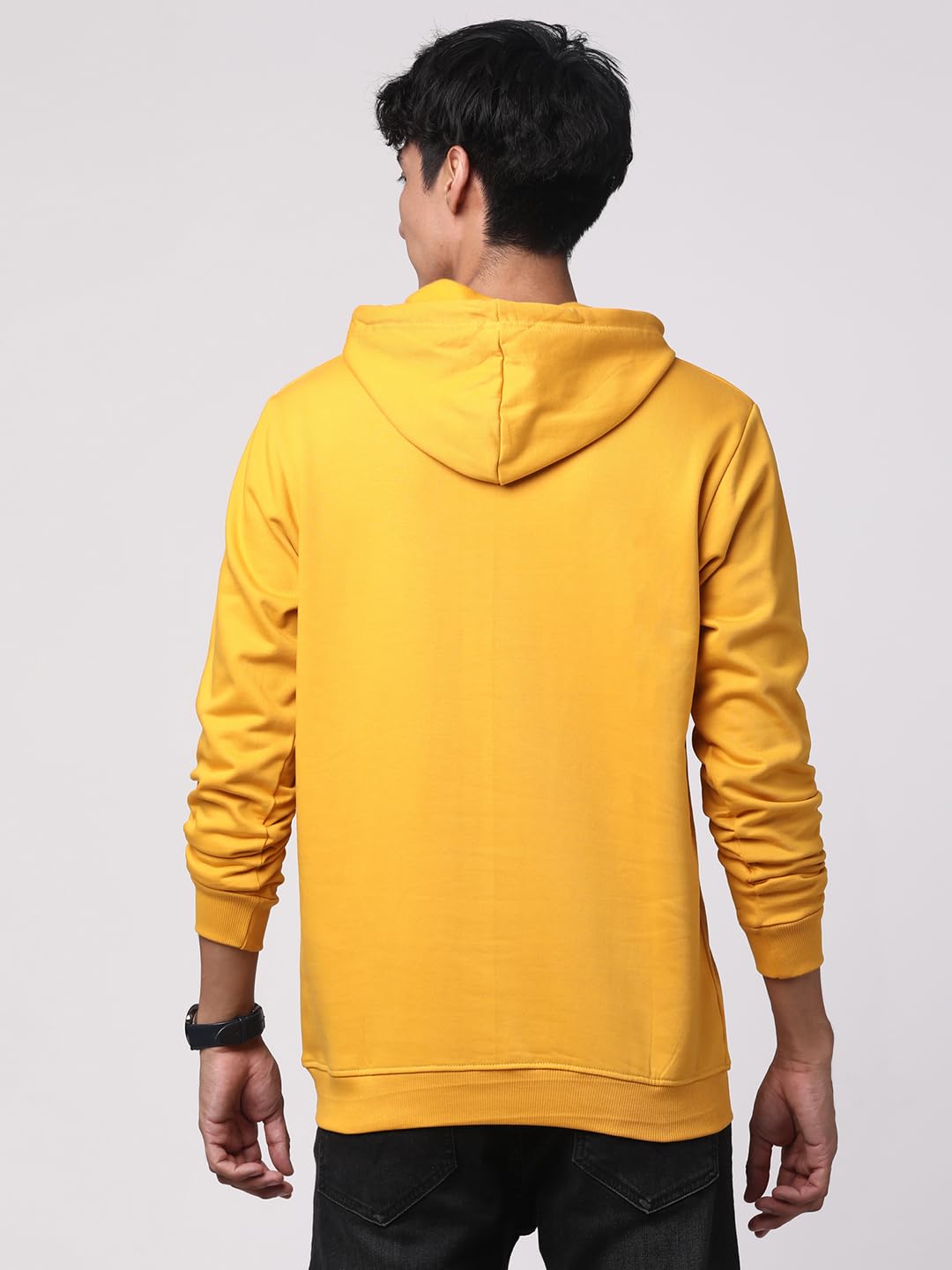 ADRO Mens Cotton Solid Hoodie Sweatshirts (H23-PLN-MU_Mustard)