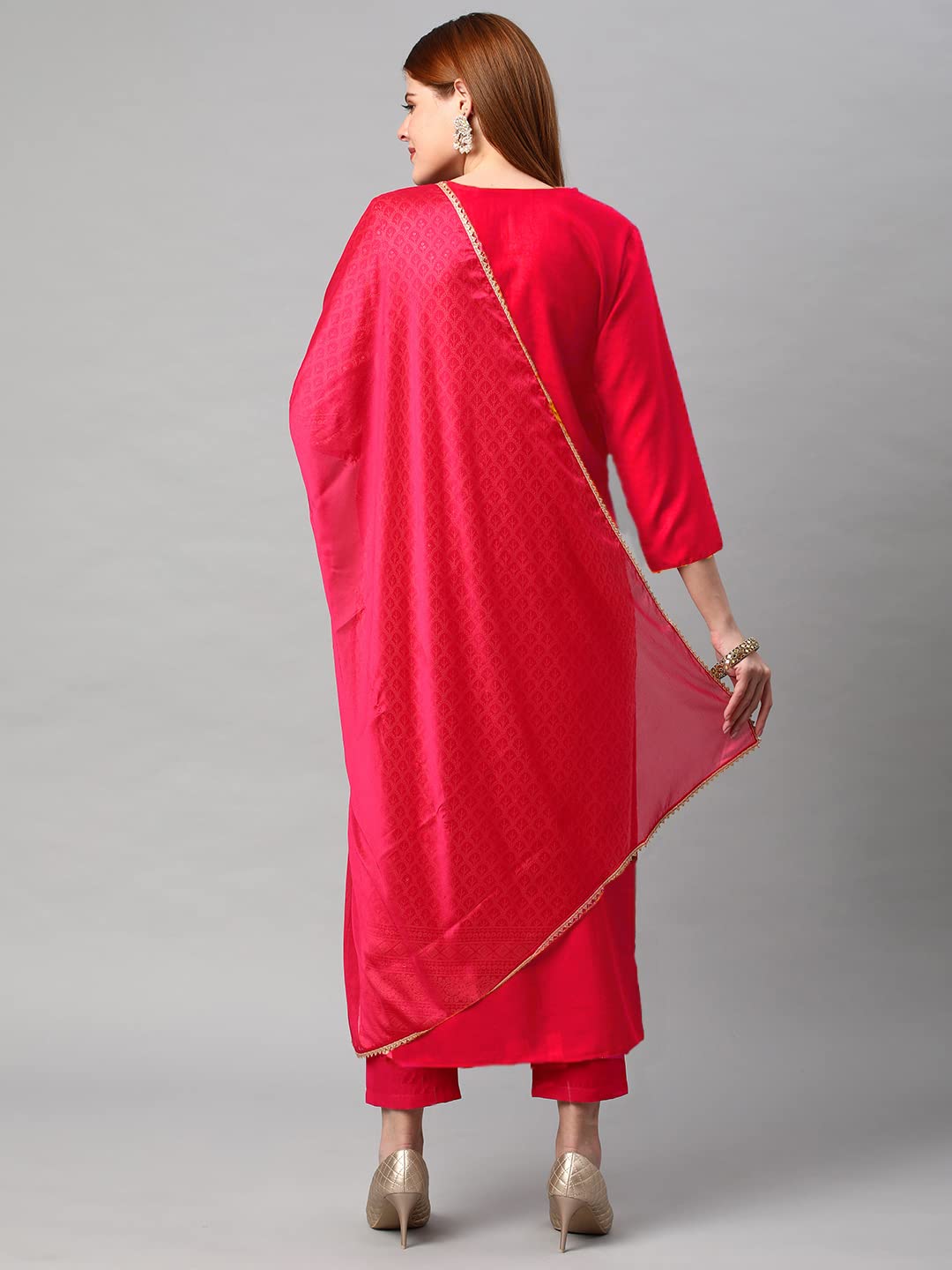 ANNI DESIGNER Women's Cotton Blend Embroidered Straight Kurta with Pants & Dupatta (Dumas-Green-Nw)